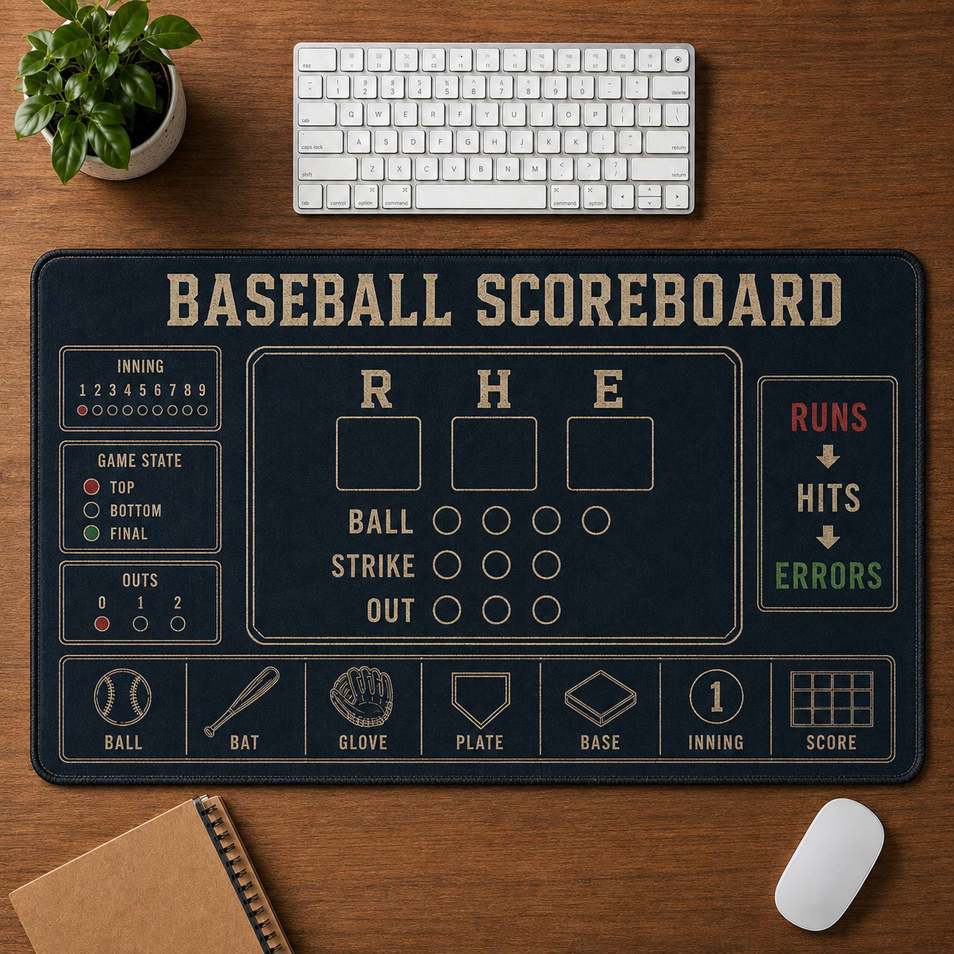 Baseball Scoreboard Blueprint Desk Mat | 5To9Vibe