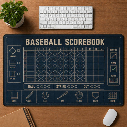Baseball Scorebook Blueprint Desk Mat | 5To9Vibe