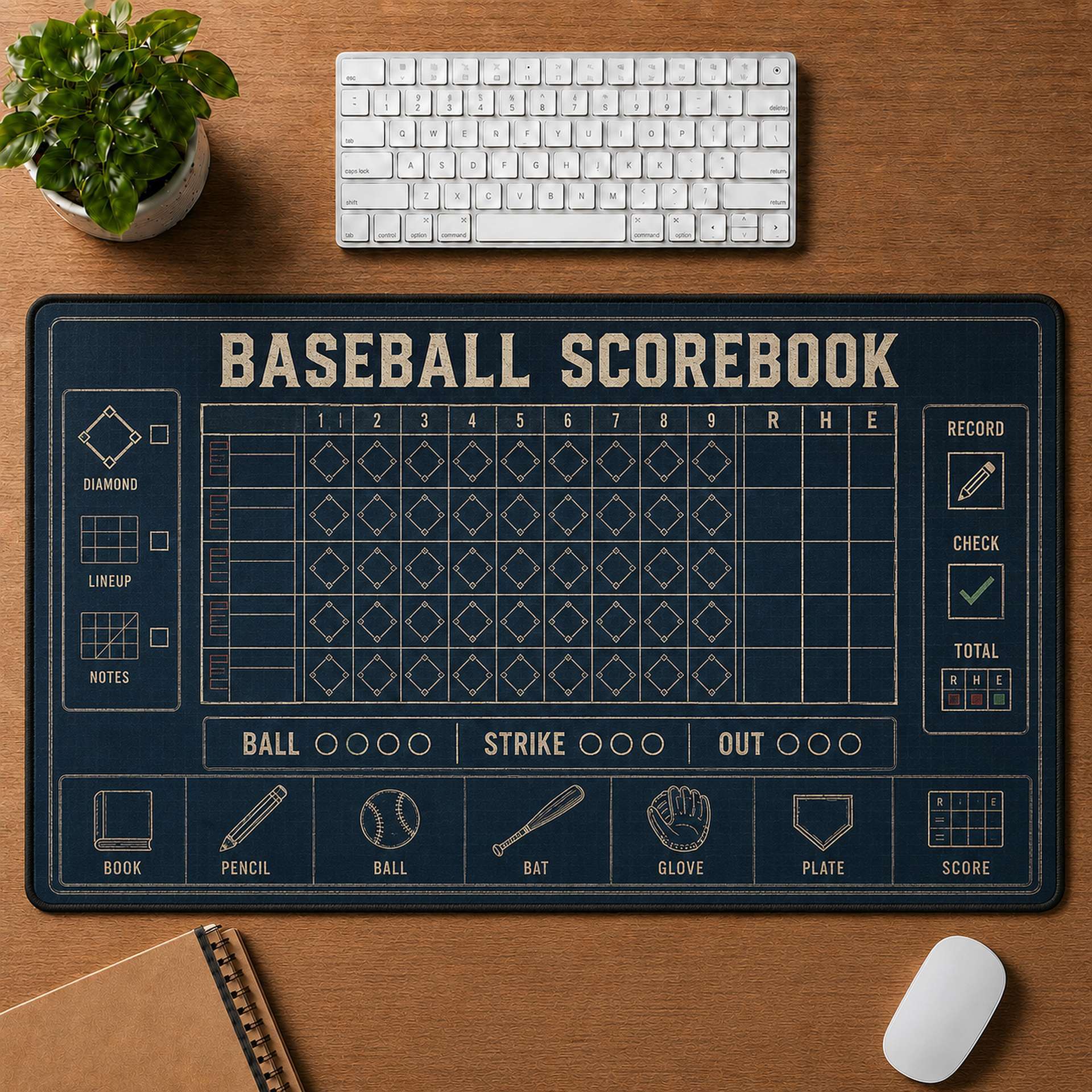 Baseball Scorebook Blueprint Desk Mat | 5To9Vibe