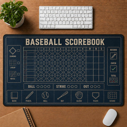 Baseball Scorebook Blueprint Desk Mat | 5To9Vibe