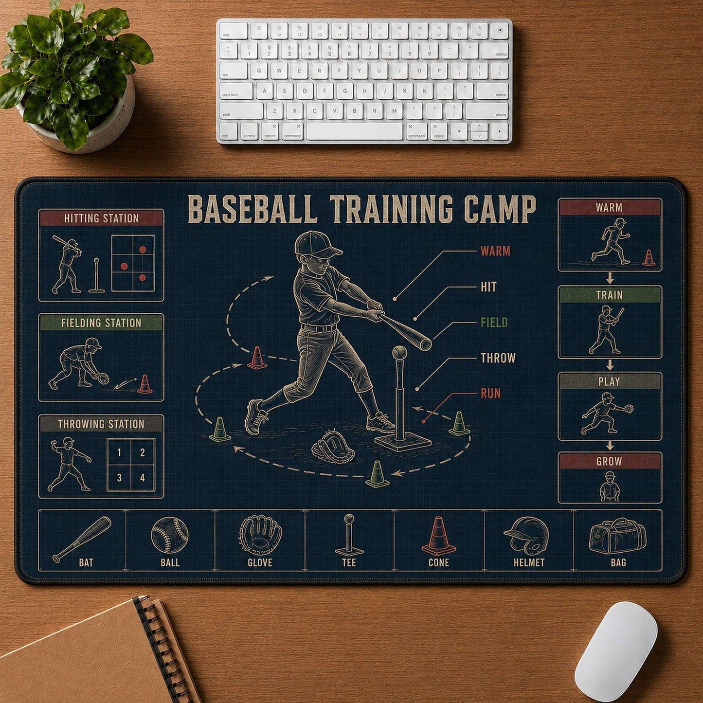 Baseball Training Camp Blueprint Desk Mat | 5To9Vibe