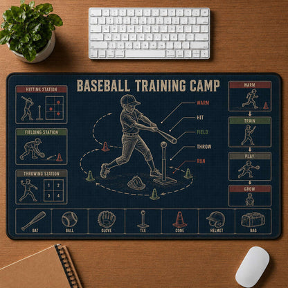 Baseball Training Camp Blueprint Desk Mat | 5To9Vibe