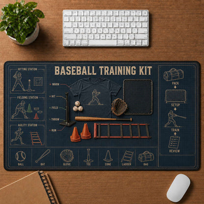 Baseball Training Kit Blueprint Desk Mat | 5To9Vibe