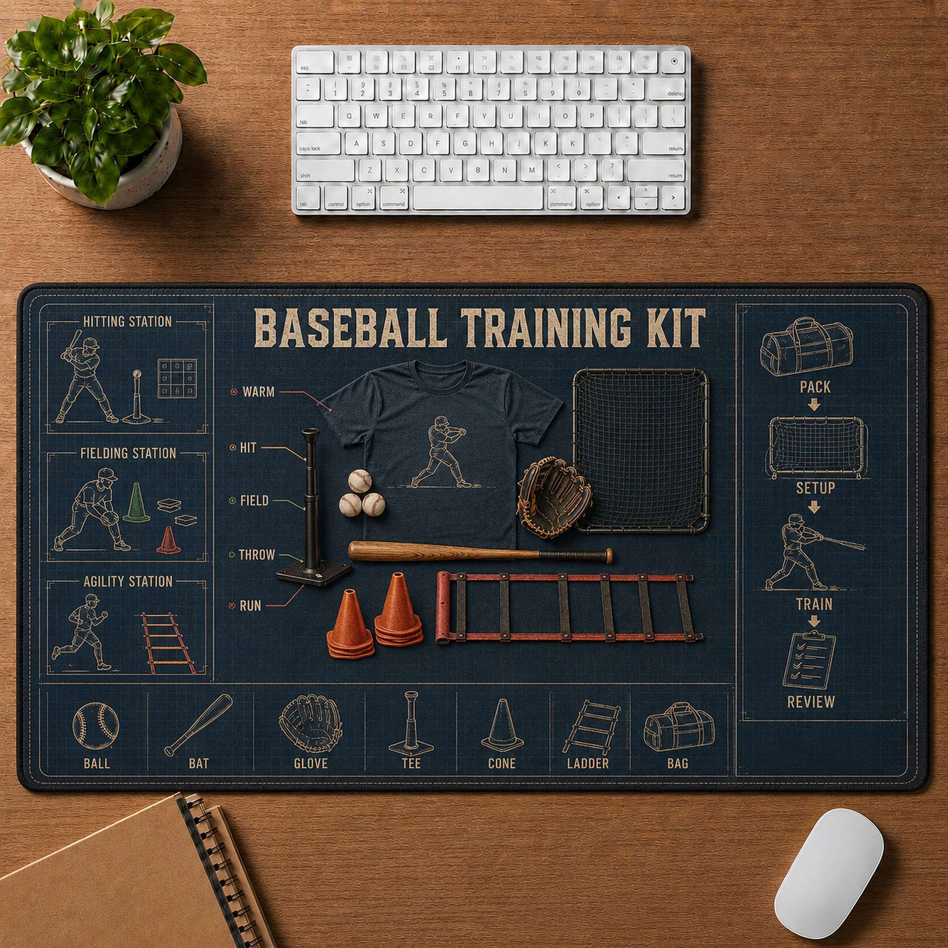 Baseball Training Kit Blueprint Desk Mat | 5To9Vibe