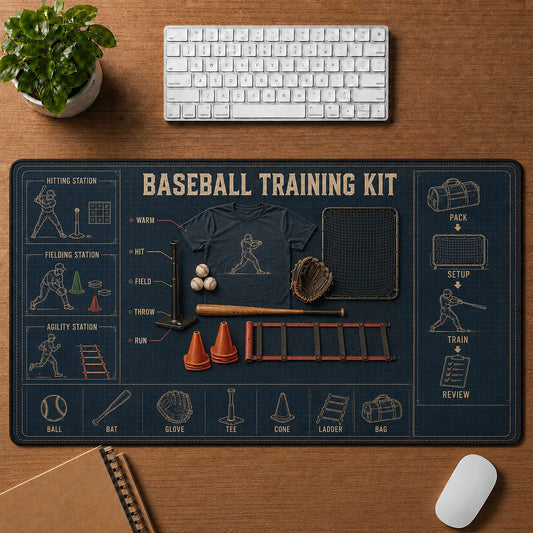 Baseball Training Kit Blueprint Desk Mat | 5To9Vibe