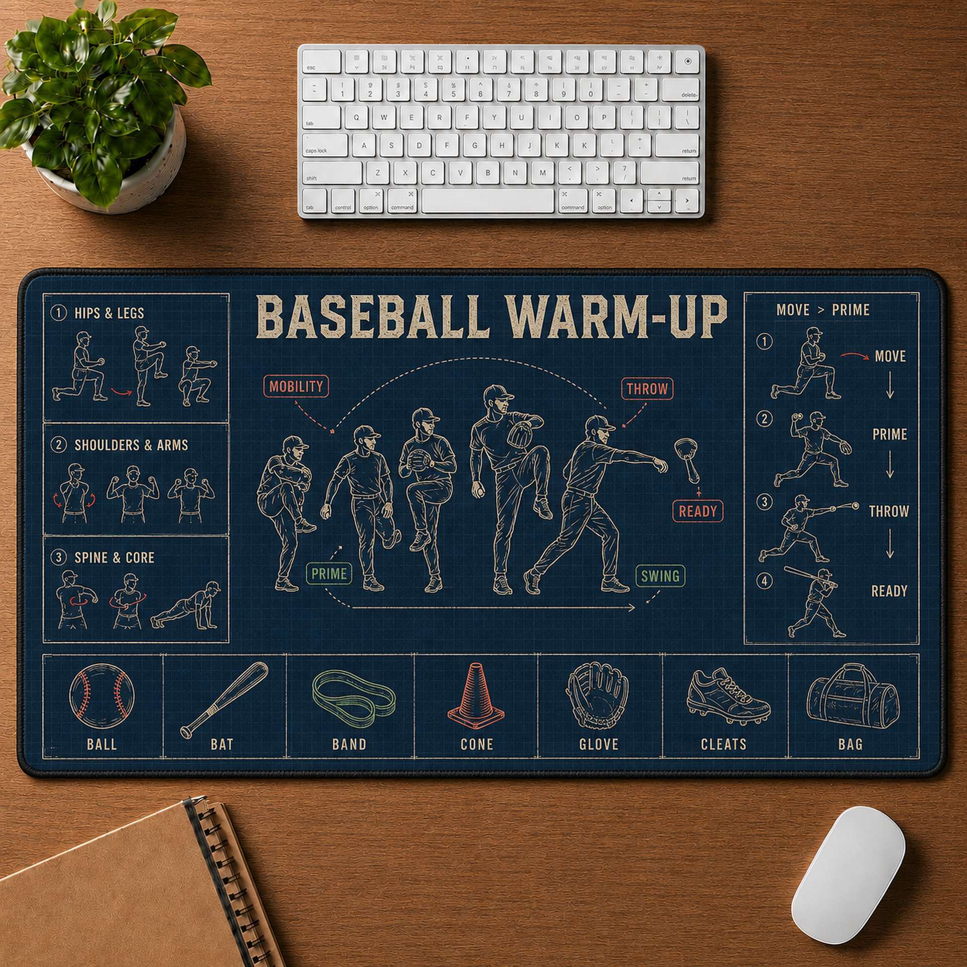 Baseball Warm-Up Blueprint Desk Mat | 5To9Vibe