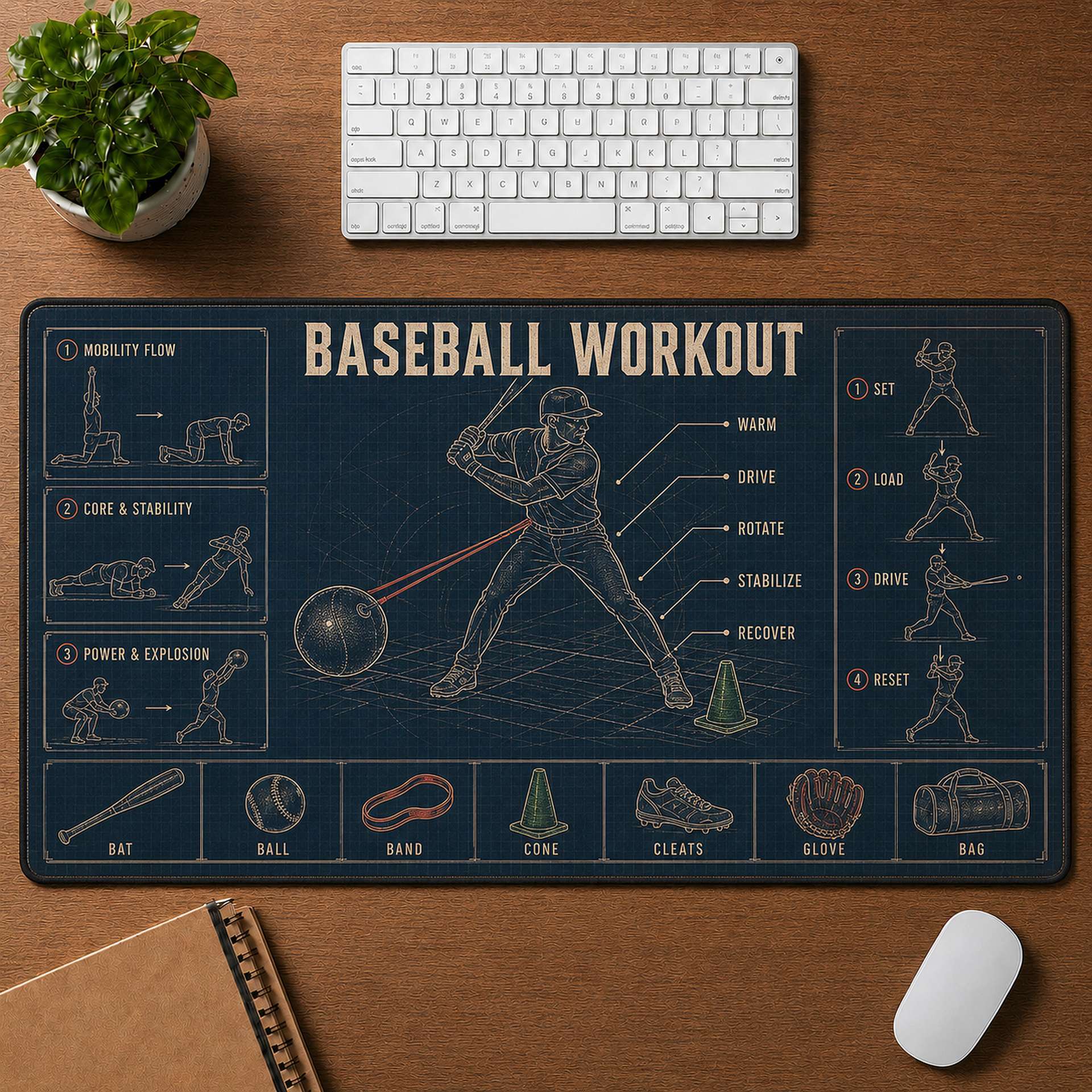 Baseball Workout Blueprint Desk Mat | 5To9Vibe