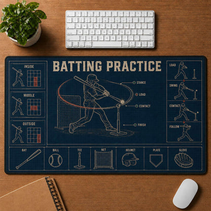 Batting Practice Blueprint Desk Mat | 5To9Vibe