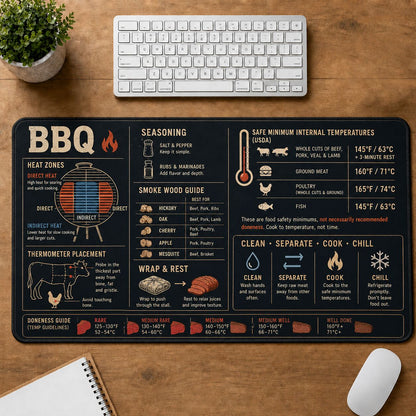 BBQ Cheat Sheet Quick Reference Guide Desk Mat | 5To9Vibe