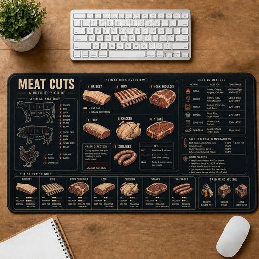 BBQ Meat Cuts Cooking Technique & Reference Guide Desk Mat | 5To9Vibe