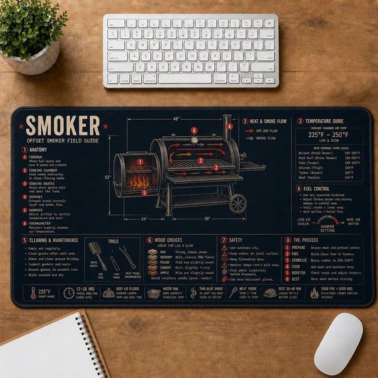 BBQ Smoker Cooking Technique & Reference Guide Desk Mat | 5To9Vibe