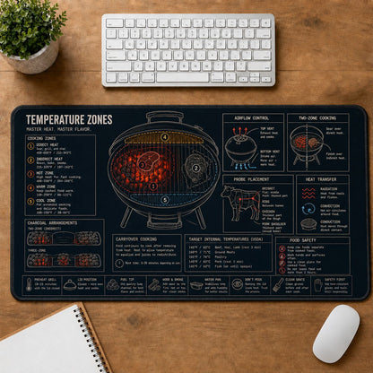 BBQ Temperature Zones Cooking Technique & Reference Guide Desk Mat | 5To9Vibe
