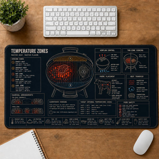 BBQ Temperature Zones Cooking Technique & Reference Guide Desk Mat | 5To9Vibe