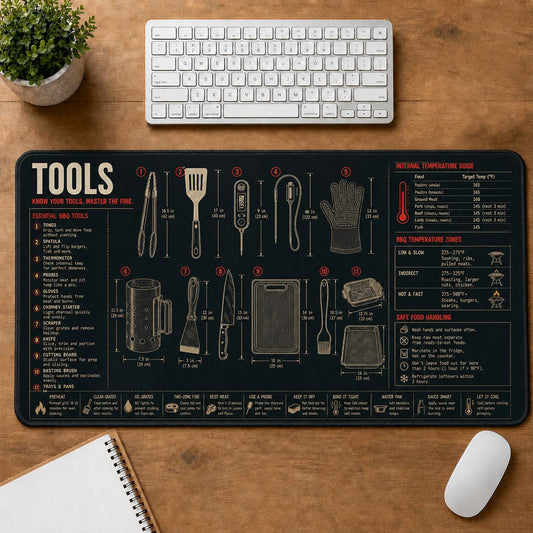 BBQ Tools Cooking Technique & Reference Guide Desk Mat | 5To9Vibe
