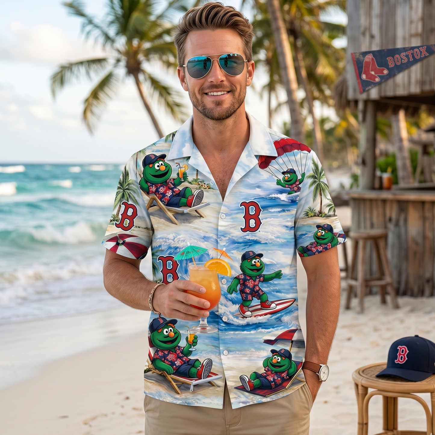 Camisa Hawaiana Unisex BRS Baseball Mascot Beach Viber con Botones para Hombres y Mujeres