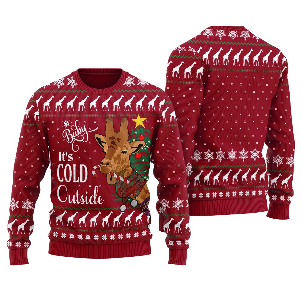 Baby Its Cold Outside Giraffe Ugly Christmas Sweater For Men