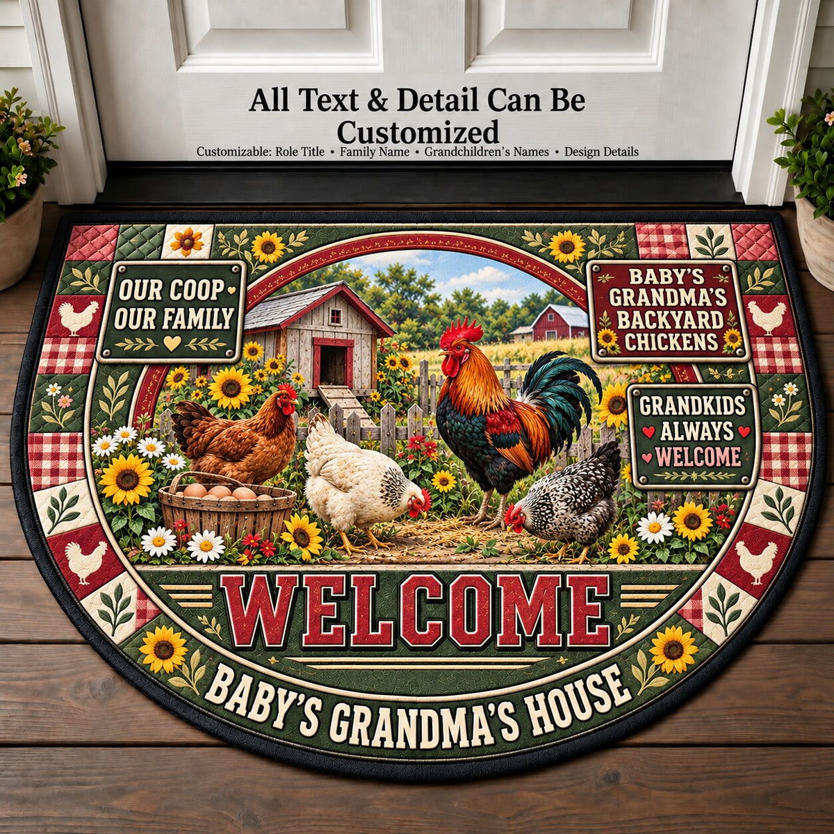 Baby's Grandma's Backyard Chickens Personalized Half Round Mat | 5To9Vibe