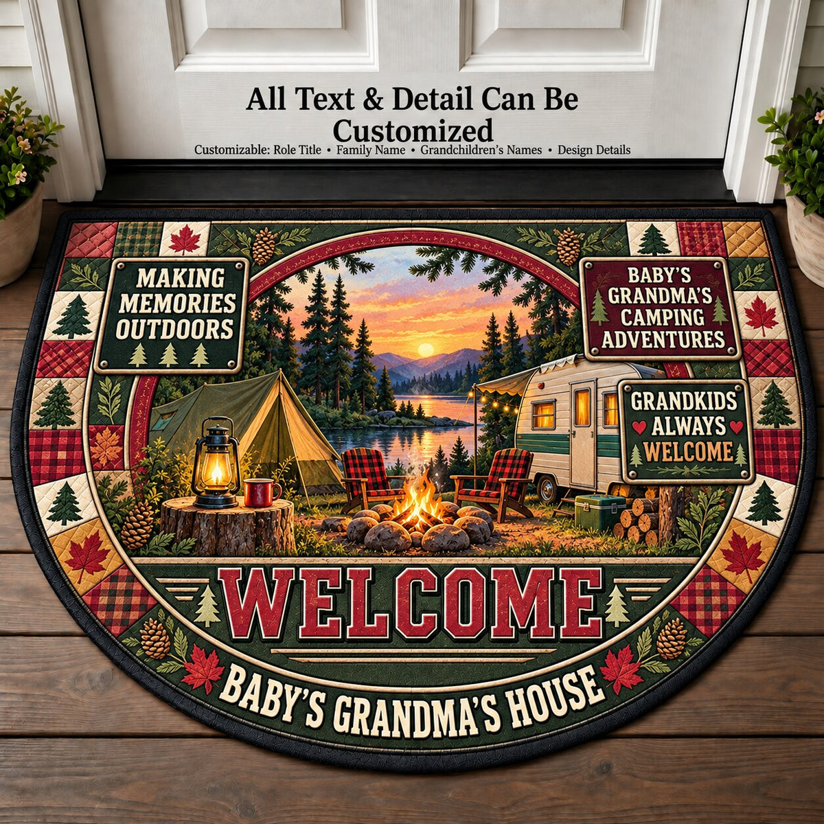 Baby's Grandma's Camping Adventures Personalized Half Round Mat | 5To9Vibe