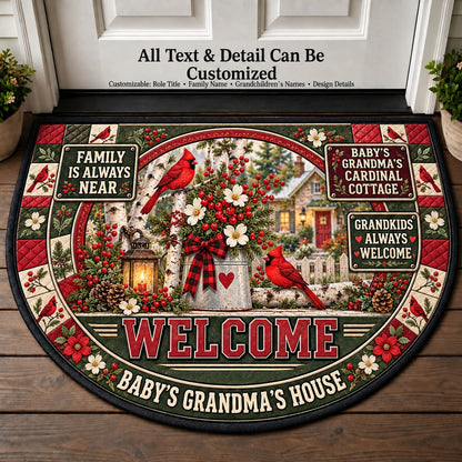 Baby's Grandma's Cardinal Cottage Personalized Half Round Mat | 5To9Vibe