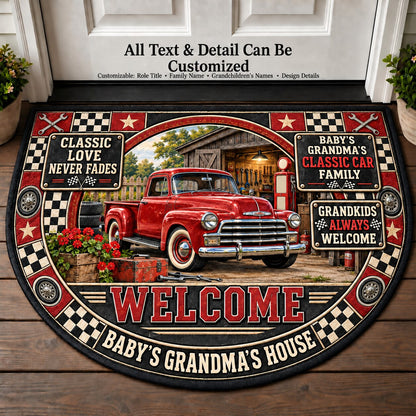 Baby's Grandma's Classic Car Family Personalized Half Round Mat | 5To9Vibe