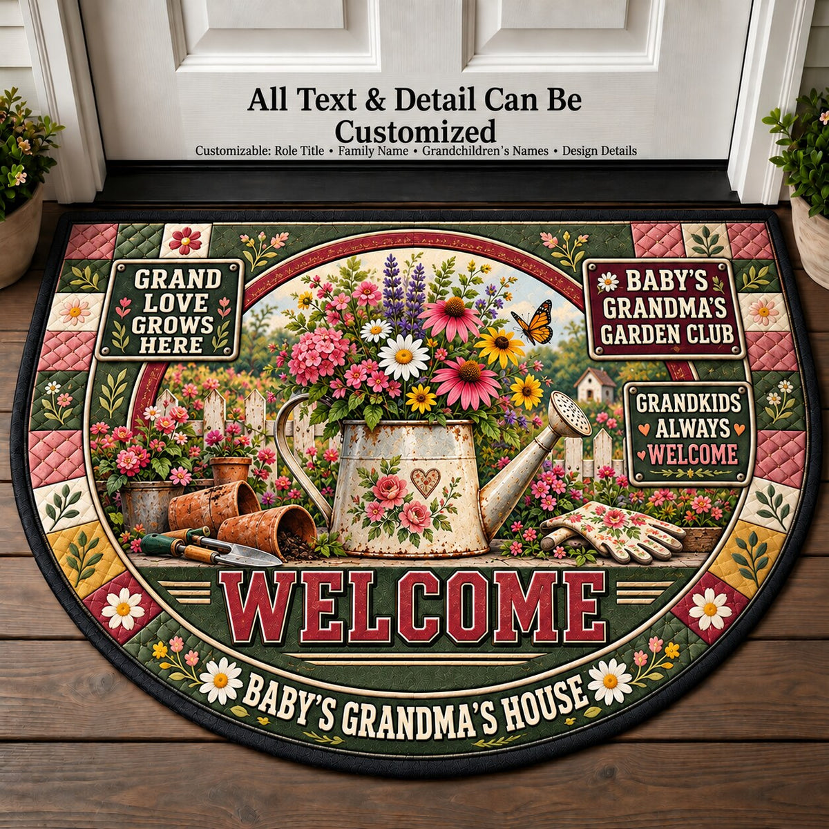 Baby's Grandma's Garden Club Personalized Half Round Mat | 5To9Vibe