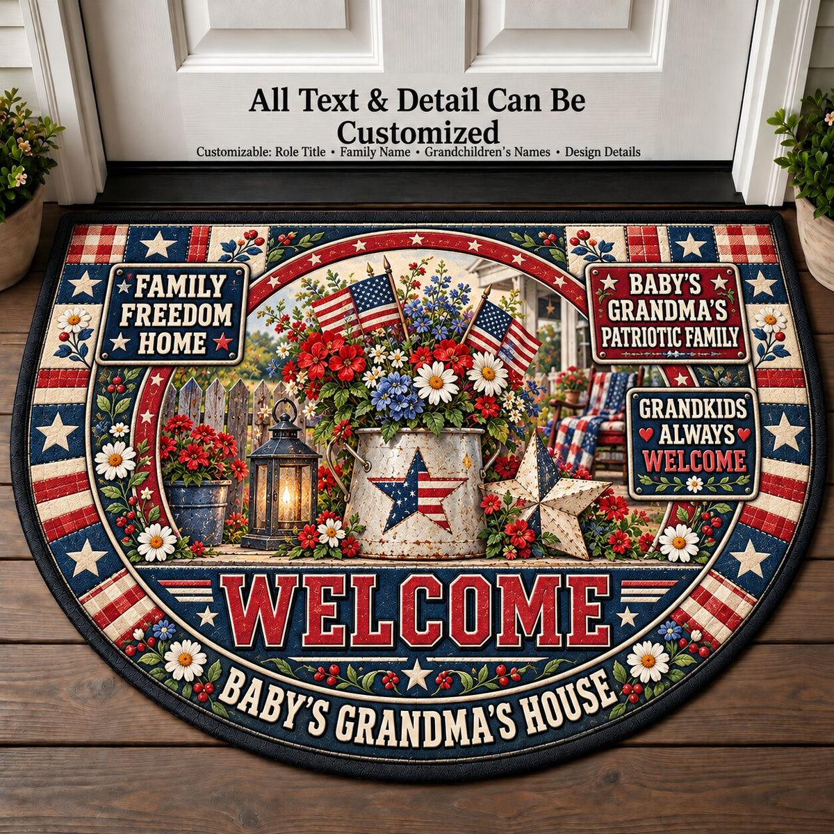 Baby's Grandma's Patriotic Family Personalized Half Round Mat | 5To9Vibe