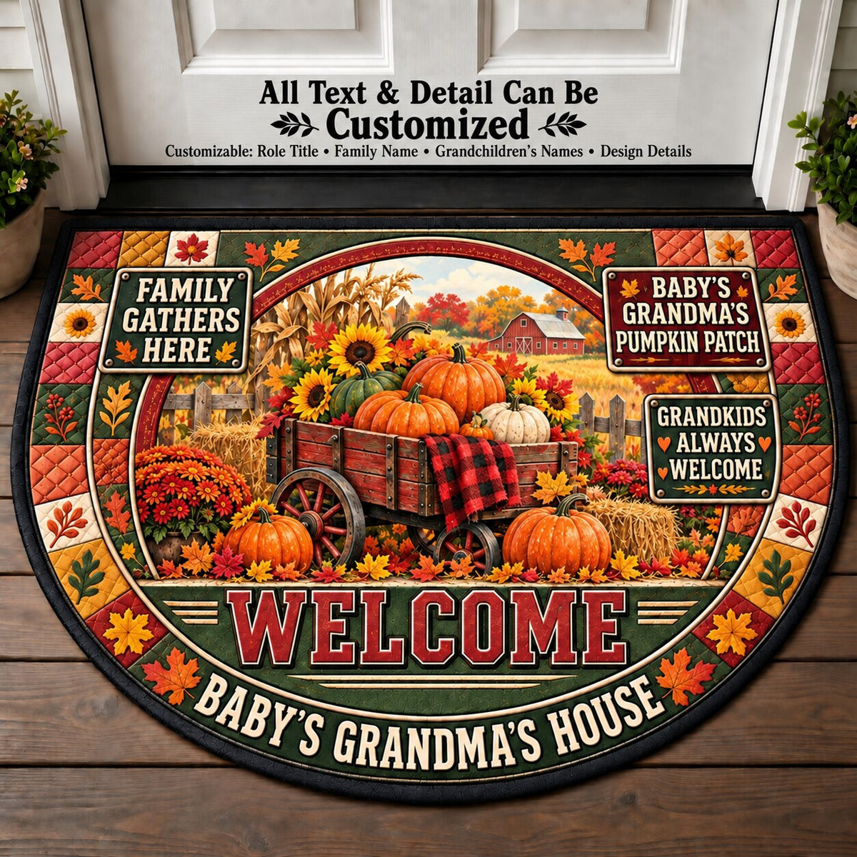 Baby's Grandma's Pumpkin Patch Personalized Half Round Mat | 5To9Vibe
