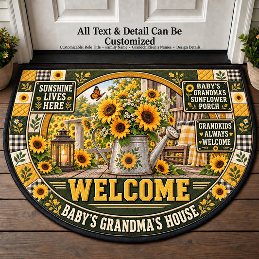 Baby's Grandma's Sunflower Porch Personalized Half Round Mat | 5To9Vibe
