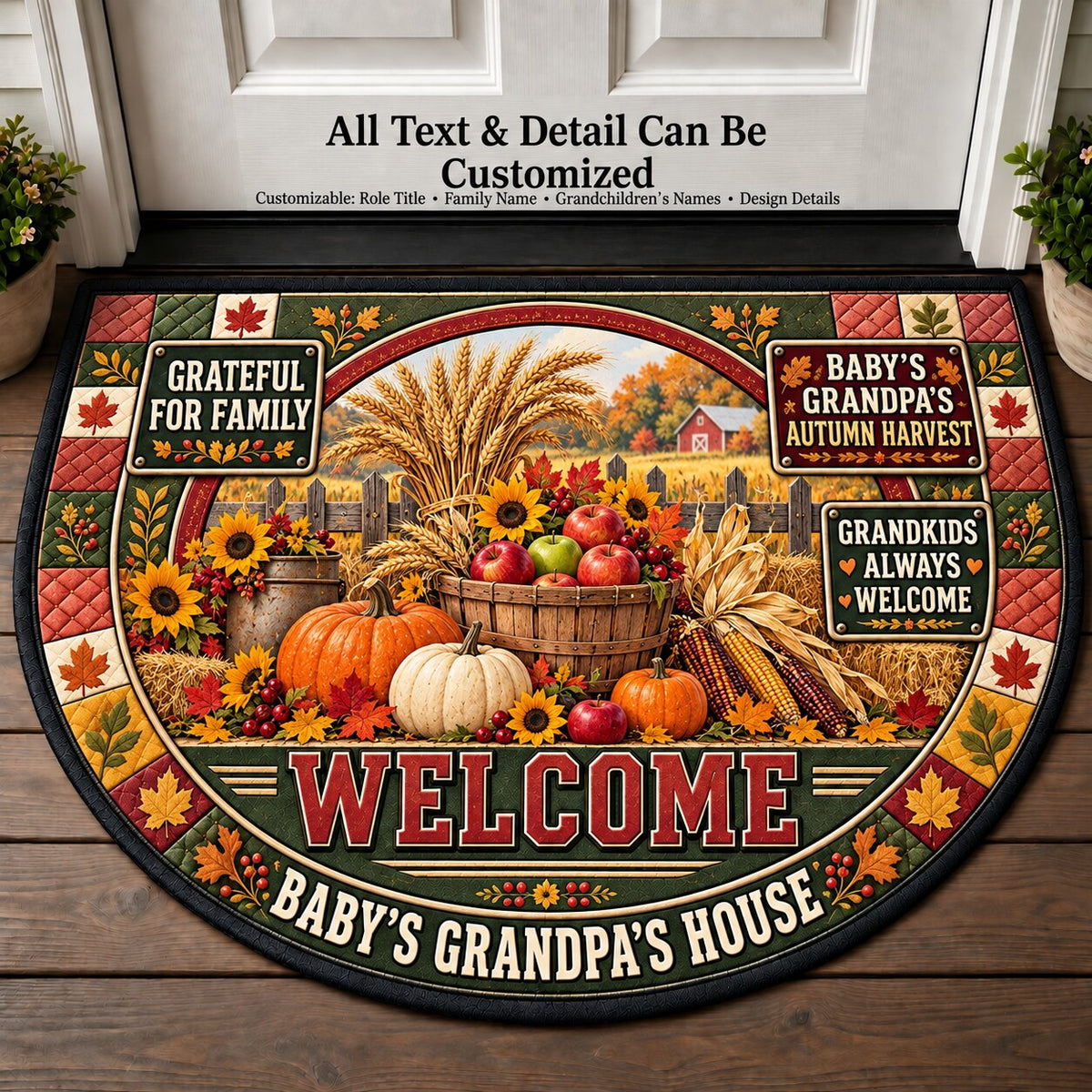 Baby's Grandpa's Autumn Harvest Personalized Half Round Mat | 5To9Vibe