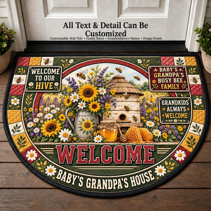 Baby's Grandpa's Busy Bee Family Personalized Half Round Mat | 5To9Vibe