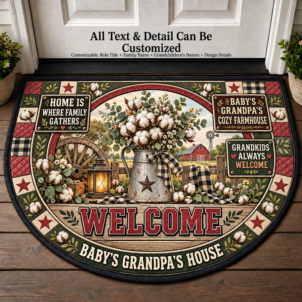 Baby's Grandpa's Cozy Farmhouse Personalized Half Round Mat | 5To9Vibe