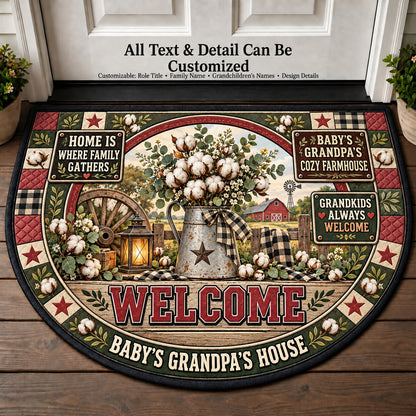 Baby's Grandpa's Cozy Farmhouse Personalized Half Round Mat | 5To9Vibe