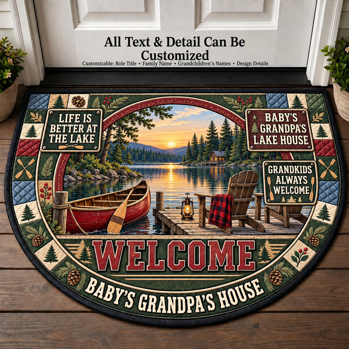 Baby's Grandpa's Lake House Personalized Half Round Mat | 5To9Vibe