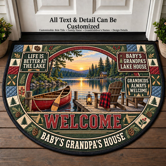 Baby's Grandpa's Lake House Personalized Half Round Mat | 5To9Vibe
