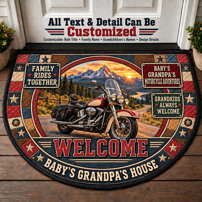 Baby's Grandpa's Motorcycle Adventures Personalized Half Round Mat | 5To9Vibe