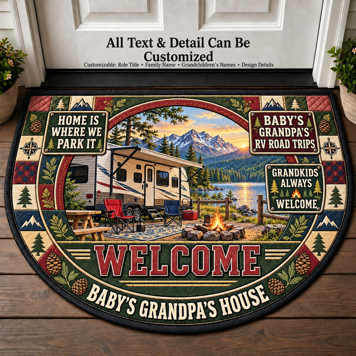 Baby's Grandpa's RV Road Trips Personalized Half Round Mat | 5To9Vibe