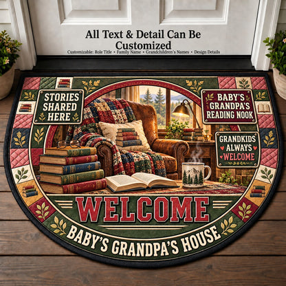 Baby's Grandpa's Reading Nook Personalized Half Round Mat | 5To9Vibe