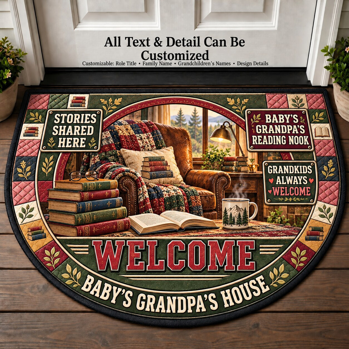 Baby's Grandpa's Reading Nook Personalized Half Round Mat | 5To9Vibe