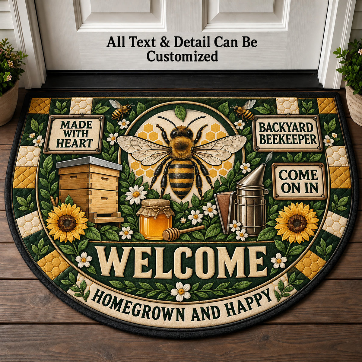 Backyard Beekeeper Personalized Half Round Mat | 5To9Vibe
