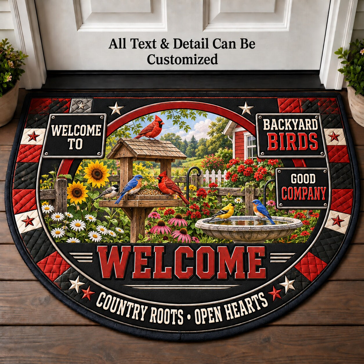 Backyard Birds Personalized Half Round Mat | 5To9Vibe