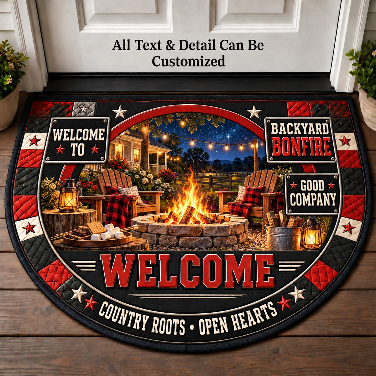 Backyard Bonfire Personalized Half Round Mat | 5To9Vibe