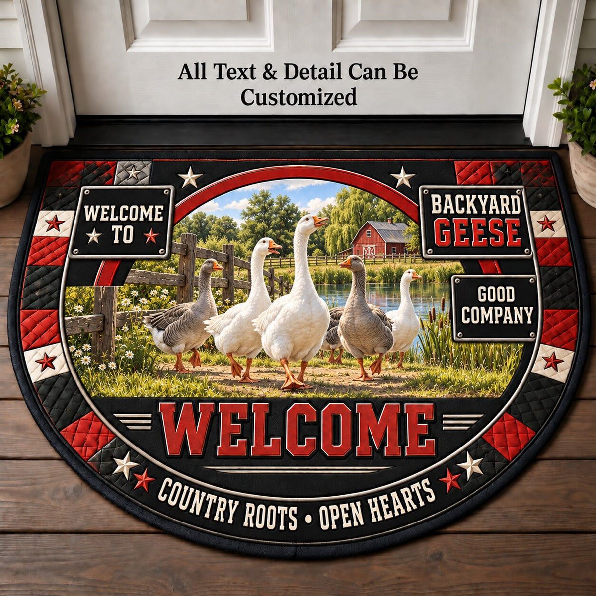 Backyard Geese Personalized Half Round Mat | 5To9Vibe