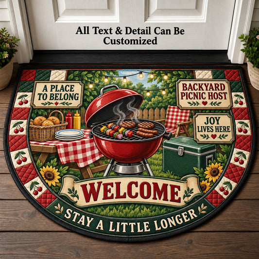 Backyard Picnic Host Personalized Half Round Mat | 5To9Vibe