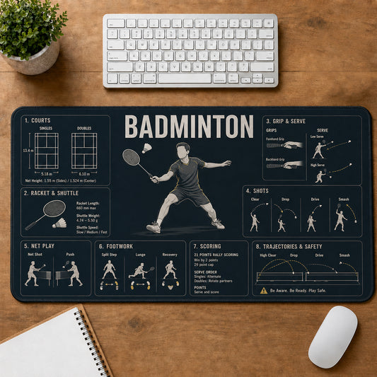 Badminton Sports Visual Guide Desk Mat | 5To9Vibe