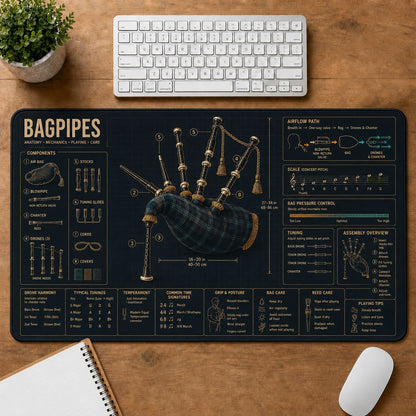 Bagpipes Musical Instrument Blueprint Guide Desk Mat | 5To9Vibe