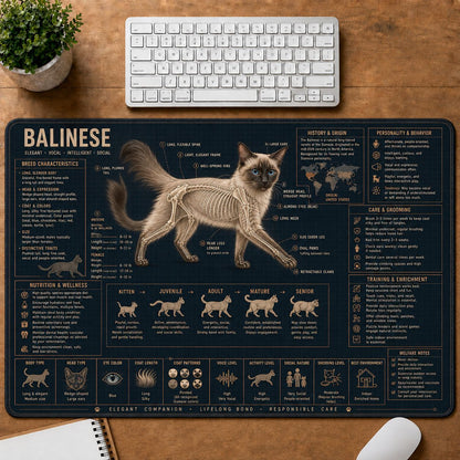 Balinese Cat Breed Desk Mat Anatomy Guide | 5To9Vibe