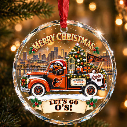 All Baseball Teams Christmas Truck Round Glass Ornament  With Red Gift Box | 5to9vibe