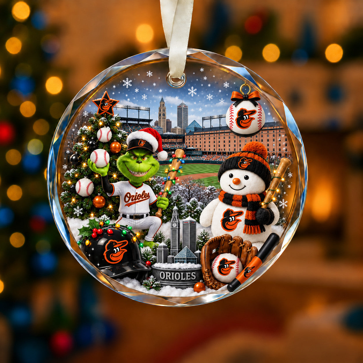 Adorno de vidrio de béisbol, 3 unidades con caja de regalo, equipo de béisbol de Navidad - Adorno de vidrio