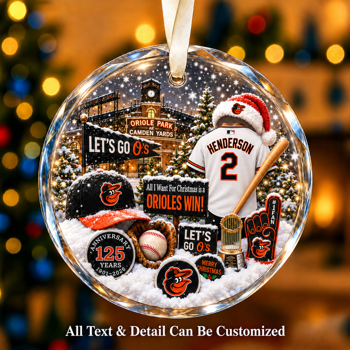 Baltimore Orioles Jersey Snow Globe Glass Ornament