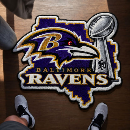 All Football Teams Logo Trophy City Map Football Fan Custom Shape Rug Print Premium Welcome Mat Washable Black Border Personalized Football Custom Shape Rug